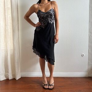 Black Asymmetrical Spaghetti Strap Cocktail Dress